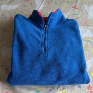 Men's Quarter-Zip Fleece Pullover - Blue with Red trim at neck. Adult Medium